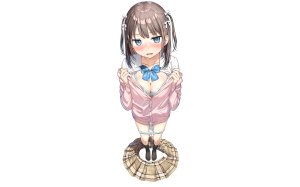 kantoku,原创,黑发,脸红,bra,胸部,kneehighs,胖次,panty_pull,缎带,学校制服,短发,短裙,双马尾,下着,white