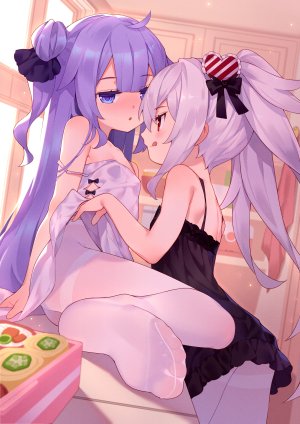 碧蓝航线,Unicorn,vampire,翼つばさ,长发,長身像,视线正对,脸红,双马尾,紫发,白发,nopan,百合,少女,裤袜