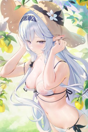 ほうき星,明星日鞠,蔚蓝档案,水着,breasts,erect_nipples,光晕,nipples,尖耳,看穿,泳装,湿身