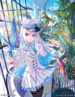 lize_helesta,Nijisanji,藤ちょこ,动物,黑丝,青发,长发,长袖,视线正对,開口,褶皱裙,短裙,笑顔,single,丝袜,超长发,Vtuber,白发,絶対領域