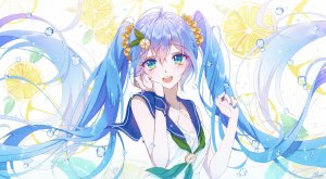 osagelts1213,初音ミク,VOCALOID,碧眼,青发,长发,双马尾