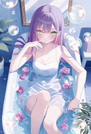 常暗トワ,Hololive,连衣裙,No-Bra,尖耳,看穿,夏装,湿身