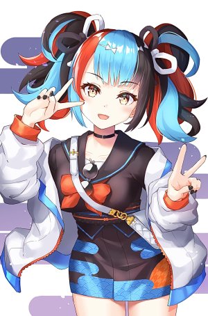 清少纳言,fate,前发,黑发,青发,胸部,项圈,Fate/Grand_Order,Fate系列,发饰,长发,长袖,视线正对,衬衫,笑顔,single,双马尾,黄色眼