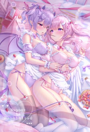 ゆゆこ,天使,恶魔,女仆,No-Bra,尖耳,长筒袜,丝袜,翅膀,百合