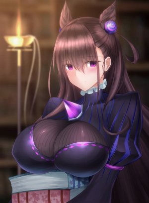 紫式部,Fate/GrandOrder,Fate系列,あるな,前发,胸部,茶发,双团子头,连衣裙,发饰,长发,长袖,视线正对,紫色眼,single