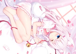 nomier,原创,兽耳,裸足,铃,脸红,猫娘,连衣裙,萝莉,signed