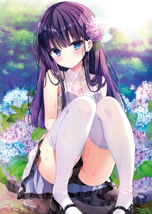 原创,師走ほりお,露肩,碧眼,脸红,bra,breasts,连衣裙,衬衫,发饰,长发,视线正对,胖次,紫发,短裙,single,丝袜,下着,湿身,白丝