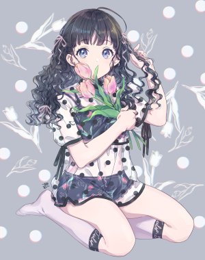 原创,mosuko,呆毛,前发,黑发,青发,直刘海,脸红,bra,三股辫,连衣裙,全身,holding,kneehighs,长发,缎带,下着,白丝