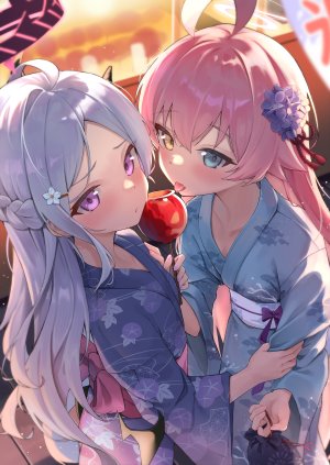 kuroliu_9021,空崎日奈,小鸟游星野,蔚蓝档案,恶魔,光晕,翅膀,浴衣