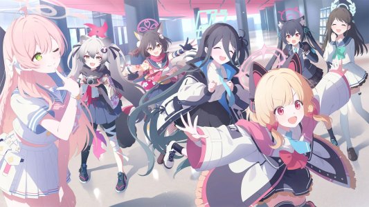 久田泉奈,黒見セリカ,才羽モモイ,天童爱丽丝,浦和ハナコ,蔚蓝档案,兽耳,绷带,光晕,耳机,猫耳,制服,丝袜