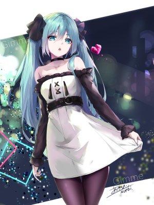 VOCALOID,gimmexgimme,初音ミク,k.syo.e+,长发,single,長身像,脸红,视线正对,開いた口,前发,双马尾,露肩