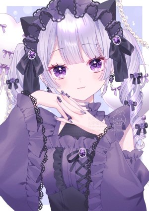 原创,あでりーぬ,项圈,灰发,视线正对,紫色眼,衬衫,笑顔,single