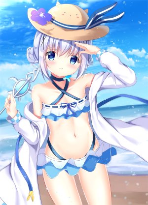 pizzzica,香風智乃,请问您今天要来点兔子吗?,水着,cleavage,萝莉,泳装