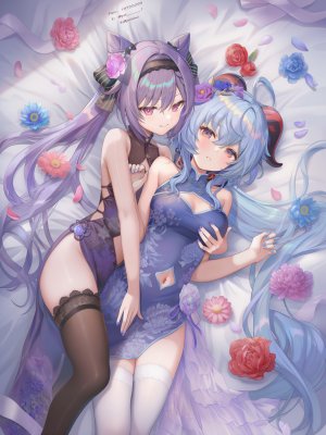 poi氵,原神,GenshinImpact,甘雨,女孩子,魅惑的大腿,少女,百合,刻晴