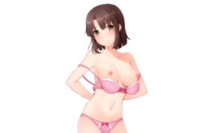 6U☆,加藤恵,路人女主的养成方法,脸红,bra,露胸,棕色眼,茶发,露脐,nipples,胖次,短发,下着,ホワイト,photoshop,scan