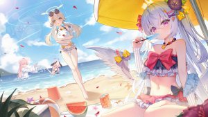 wlswlp,阿慈谷ヒフミ,下江小春,白洲梓,浦和ハナコ,蔚蓝档案,天使,水着,衬衫,光晕,眼镜,泳装,翅膀