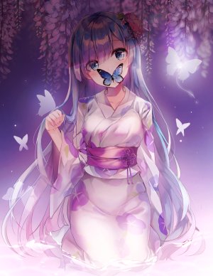 从零开始的异世界生活,蕾姆,bara0717,长发,single,長身像,脸红,视线正对,前发,碧眼,坐姿,青发,和服,传统服装