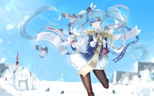 あさひクロイ,初音ミク,雪ミク,VOCALOID,长发,雪花,双马尾,signed