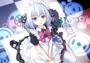 鸢一折纸,DATE·A·LIVE,碧眼,视线正对,女仆,黑丝,短发,银发,single,白丝
