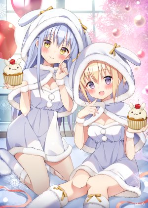 tobio_illust,兽耳,兔耳,圣诞节,cleavage,连衣裙