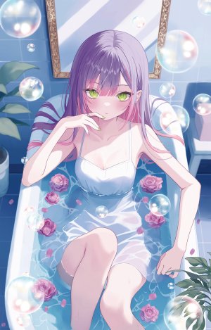 常暗トワ,Hololive,连衣裙,No-Bra,尖耳,看穿,夏装,湿身