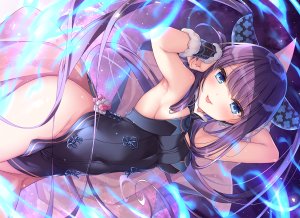 色谷あすか,杨贵妃,Fate系列,Fate/Grand_Order,碧眼,脸红,胸部,汉服,长发,nopan,紫发,cropped,waifu2x