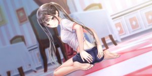 安住菜菜花,岸田メル,蔚蓝反射_灿,裸足,横乳,黑发,脸红,breasts,游戏CG,绿发,长发,胖次,衬衫,坐姿,single,双马尾,下着,超长发