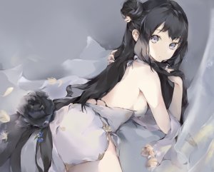 hanagin,原创,黑发,连衣裙,长发,cropped,polychromatic