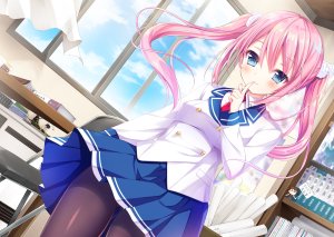 師走ほりお,原创,碧眼,长发,黑丝,粉发,学校制服,双马尾