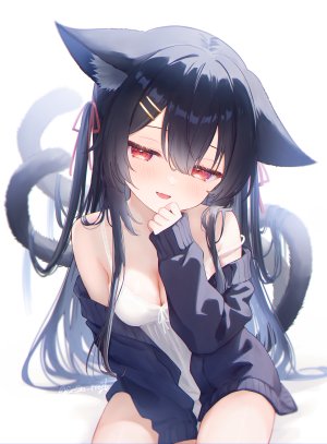 瀬世ナギ,兽耳,lingerie,猫耳,针织衫,露肩,长发,坏笑