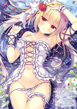 原创,鷹乃ゆき,前发,露肩,金发,脸红,胸部,cleavage,连衣裙,holding,长发,视线正对,横臥,横乳,露脐,胖次,panty_pull,花瓣,红色眼,rose,笑顔,single,双马尾,下着,翅膀