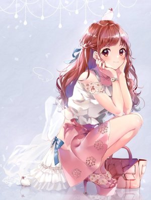 原创,puracotte,动物,露肩,脸红,三股辫,棕色眼,茶发,长发,缎带,衬衫,短裙,笑顔,single