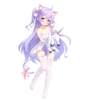 Unicorn,碧蓝航线,浅痕,兽耳,breasts,猫耳,猫娘,猫尾,连衣裙,长发,開口,紫色眼,紫发,丝袜,超长发,白丝