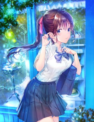 原创,沖田ちゃとら,长发,single,長身像,脸红,视线正对,前发,胸部,碧眼,茶发,马尾辫