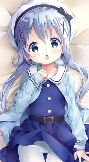 香風智乃,请问您今天要来点兔子吗?,neki,前发,碧眼,青发,脸红,连衣裙,发饰,长发,长袖,開いた口,黑丝,single,双马尾,白丝