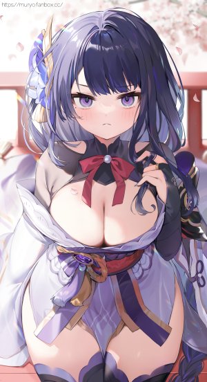 muryo,雷電将軍,原神,和服,No-Bra,丝袜