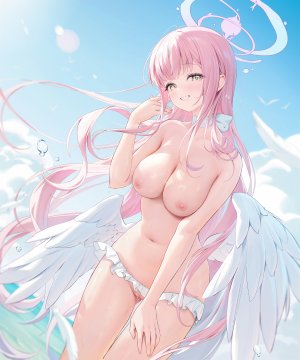 ほうき星,圣园未花,蔚蓝档案,天使,nipples,nopan,猫咪,topless,uncensored,翅膀
