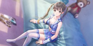 安住菜菜花,岸田メル,breasts,茶发,游戏CG,长发,视线正对,短裙,毛绒玩具,泰迪熊,丝袜,双马尾,超长发,白丝