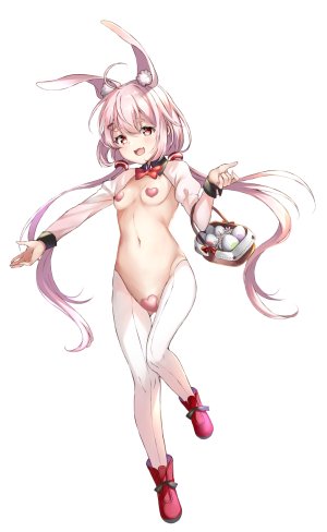 兎鞠まり,mashiro_aa,兽耳,前发,脸红,胸部,兔耳,全身,长发,长袖,開いた口,粉发,红色眼,貧乳,笑顔,single,双马尾,Vtuber,白背景,白丝