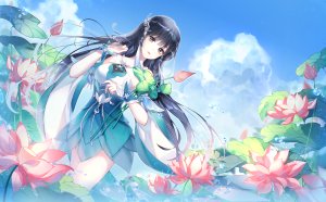 屿酒,黑发,连衣裙,长发,天空