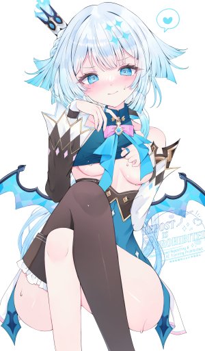 刻律德菈,崩坏：星穹铁道,tsuyuri_eri,黑丝,碧眼,青发,脸红,breasts,皇冠,连衣裙,长发,视线正对,坐姿,single,丝袜,超长发,白背景,翅膀