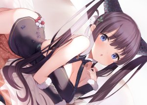 maosame,杨贵妃,Fate系列,Fate/Grand_Order,碧眼,脸红,胸部,汉服,cleavage,长发,紫发,双马尾