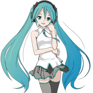 初音ミク,VOCALOID,soukun_s,前发,露肩,发饰,长发,视线正对,迷你短裙,開いた口,衬衫,短裙,笑顔,tattoo,黑丝,双马尾,絶対領域