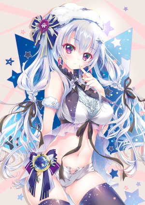 原创,和泉つばす,露肩,黑丝,脸红,breasts,发饰,长发,视线正对,露脐,胖次,红色眼,缎带,短裙,single,丝袜,双马尾,下着,超长发