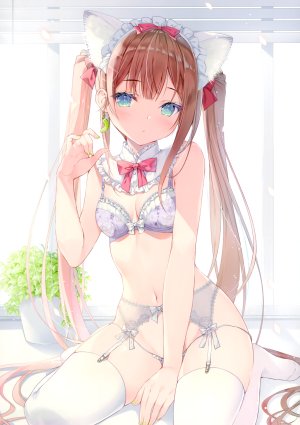 みわべさくら,兽耳,bra,吊带袜,猫耳,胖次,Stockings,黑丝