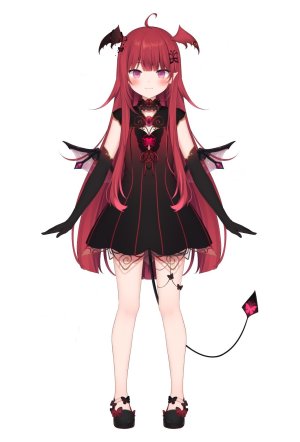 araka_luto,prism_project,甘城なつき,呆毛,脸红,连衣裙,全身,手套,发饰,长发,single,超长发,Vtuber,白背景,翅膀