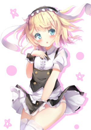 桐间纱路,请问您今天要来点兔子吗?,夏奈なつ,兽耳,前发,金发,碧眼,脸红,兔耳,阴影,衬衫,短裙,single,黑丝,制服,女服务生,白背景,白丝