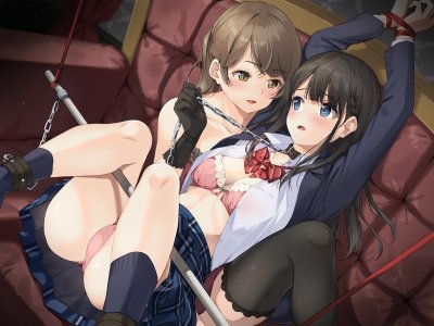 原创,海境涼,黑发,黑丝,碧眼,脸红,捆绑play,领结,bra,三股辫,breasts,茶发,锁链,手套,绿色眼,holding,长发,迷你短裙,開口,开衫,胖次,褶皱裙,学校制服,衬衫,短裙,笑顔