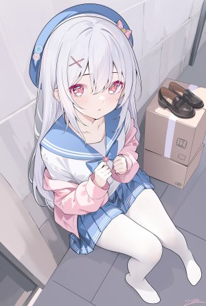 zuu,裤袜,制服,针织衫,白丝,帽子,水手服