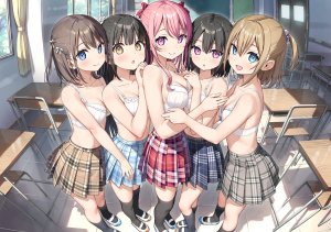 久留美,宫口景,nagisa,雫,原创,kantoku,黑丝,碧眼,脸红,bra,breasts,茶发,cleavage,发饰,kneehighs,长发,视线正对,開口,粉发,褶皱裙,学校制服,短裙,笑顔,丝袜,下着,黄色眼